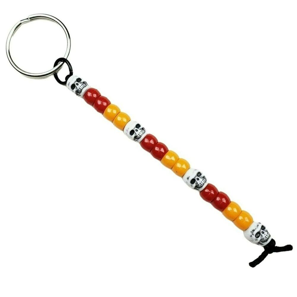 Skull Keychain Red Orange White Goth Gothic‎ Emo Spooky Halloween Gift Handmade